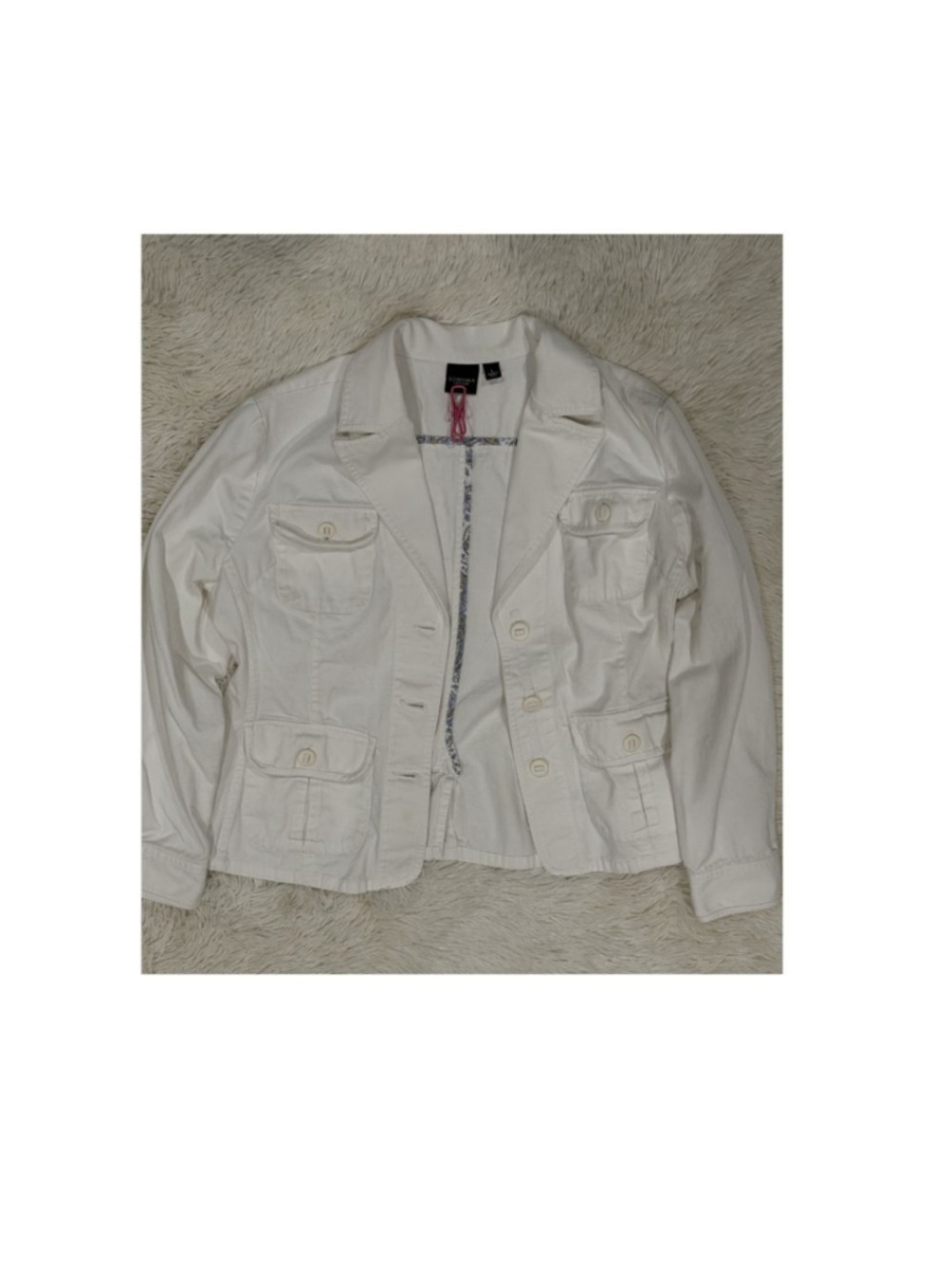 Women's Sonoma White Utility Jacket with Blue Accents, Size L (euc)